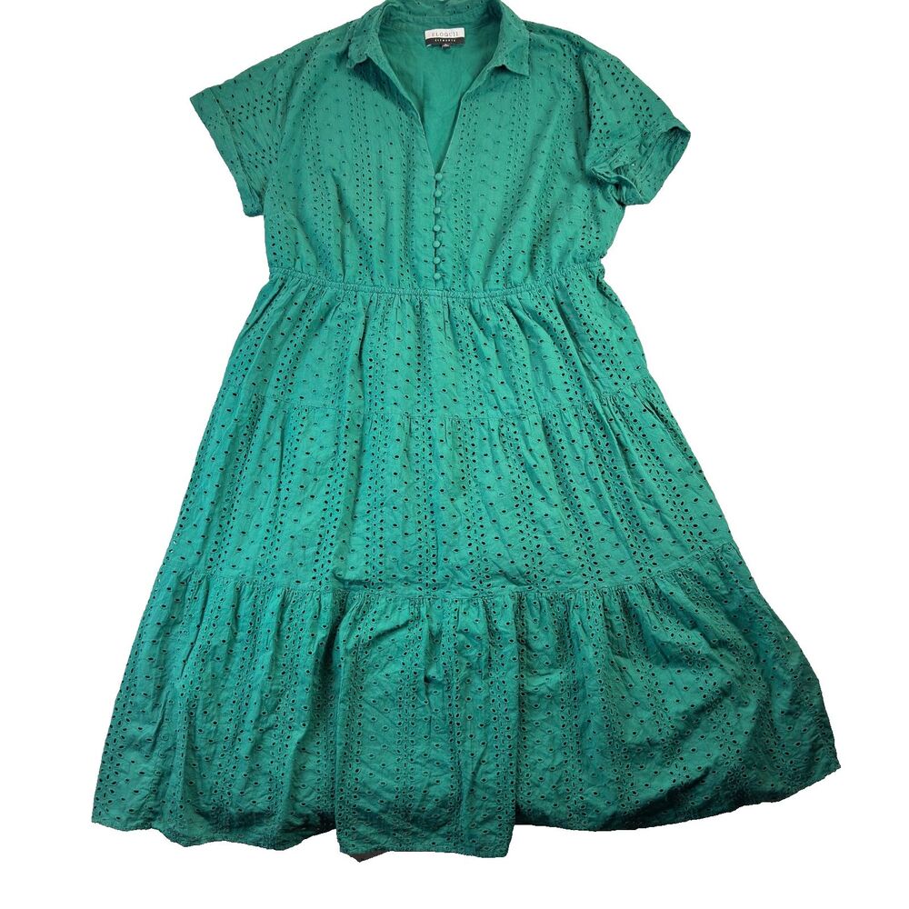 Eloquii Emerald Eyelet Midi Dress